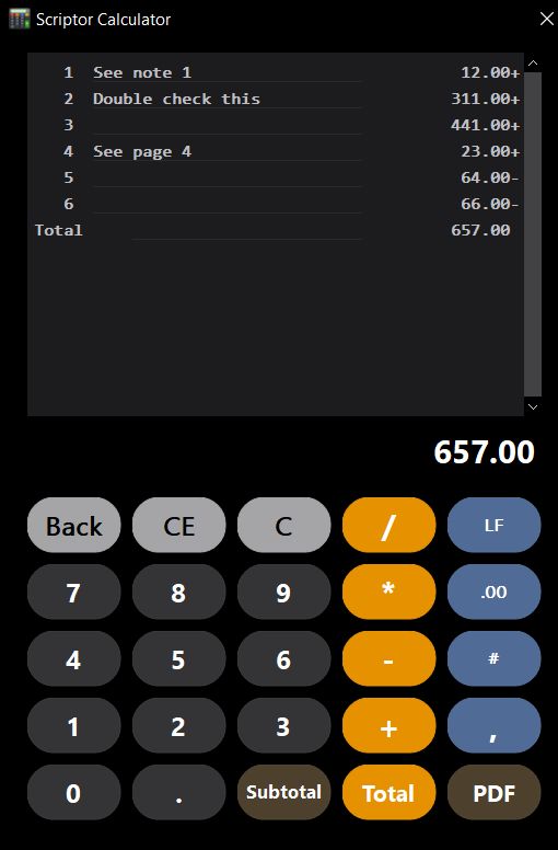 Screenshot of the calculator tool inside the PDFPlugins interface.