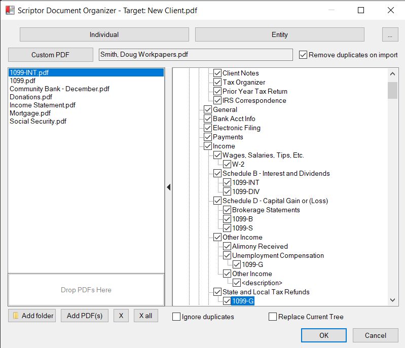 Screenshot of the Scriptor Document Organizer arranging pages into bookmark sections.